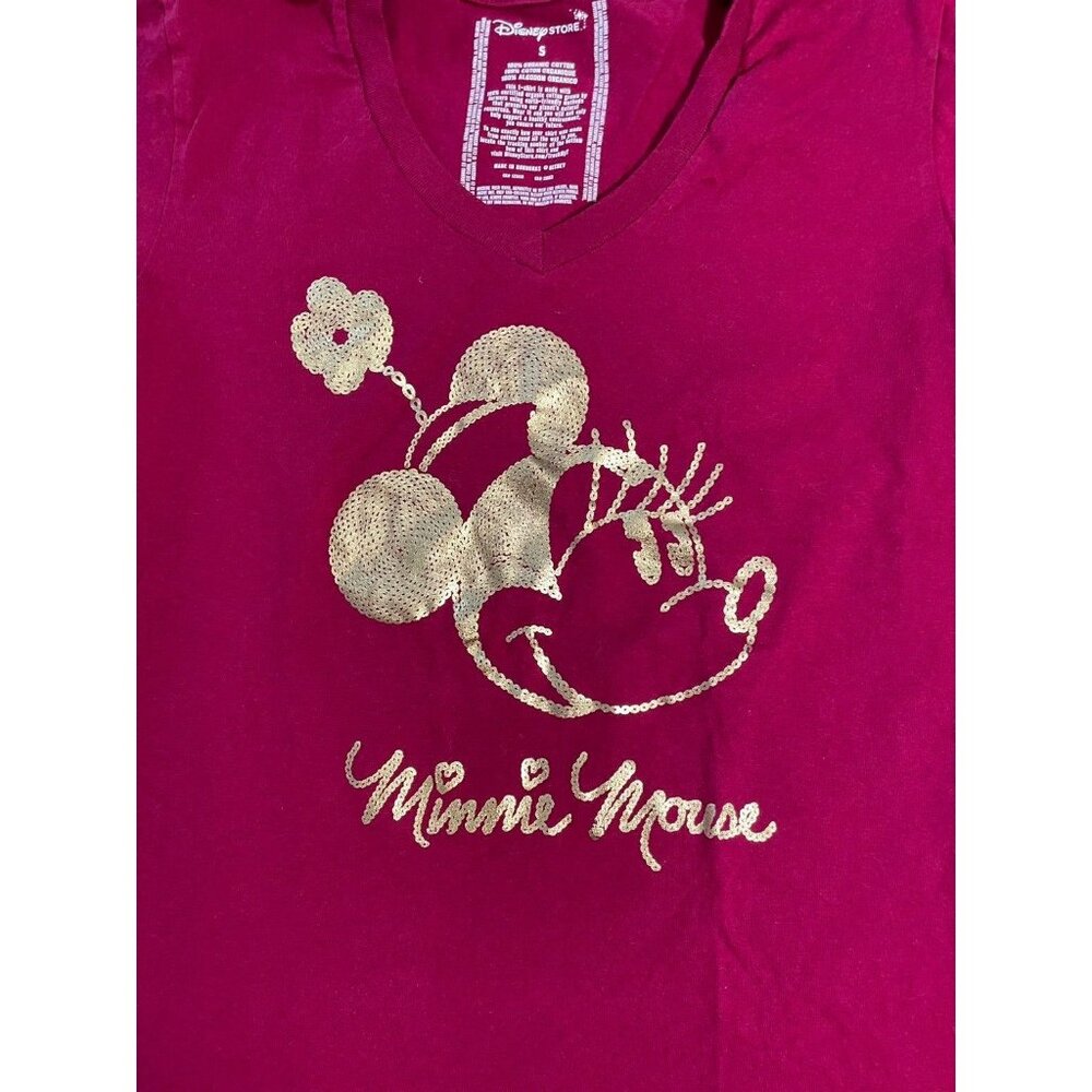 Disney Store Red Gold Minnie Mouse V-neck Womens Fitted Graphic T-shirt S - Picture 2 of 5